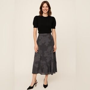 Aritzia Wilfred Black Floral Midi Skirt Semi Sheer Overlay & Ruffle Whimsigoth